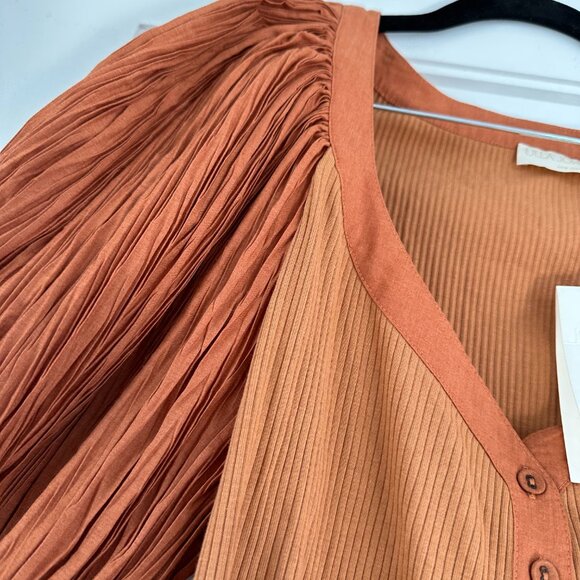 NWT Ulla Johnson Marika Top Puff Sleeves Scoop Neck Rib Knit Sz XL In Chestnut - Picture 8 of 11